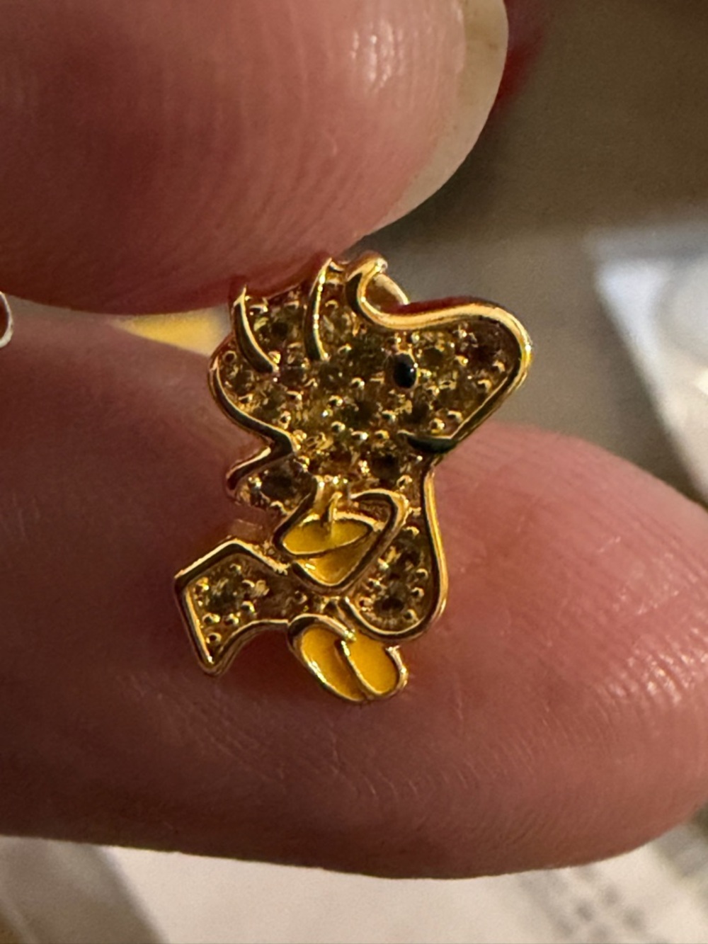 18K Gold / 925 Sterling Silver Peanuts Woodstock Yellow Gemstone Stud Earrings - Picture 4 of 7